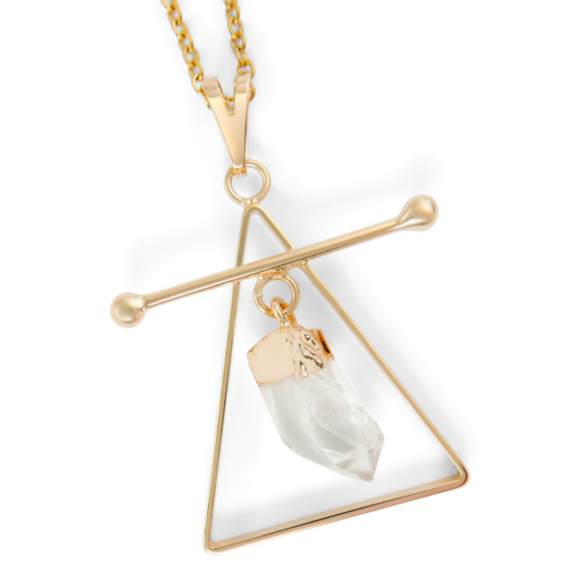 Air Elements Necklace with Clear Quartz Crystal on Gold Chain