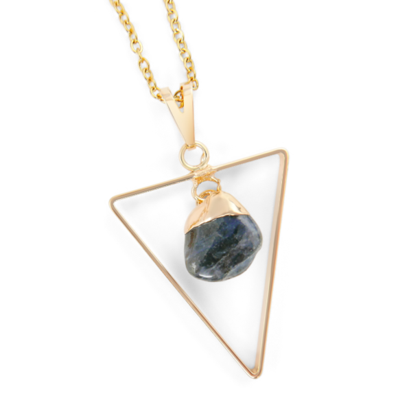 Water Element Necklace with Sodalite Charm on Gold Necklace